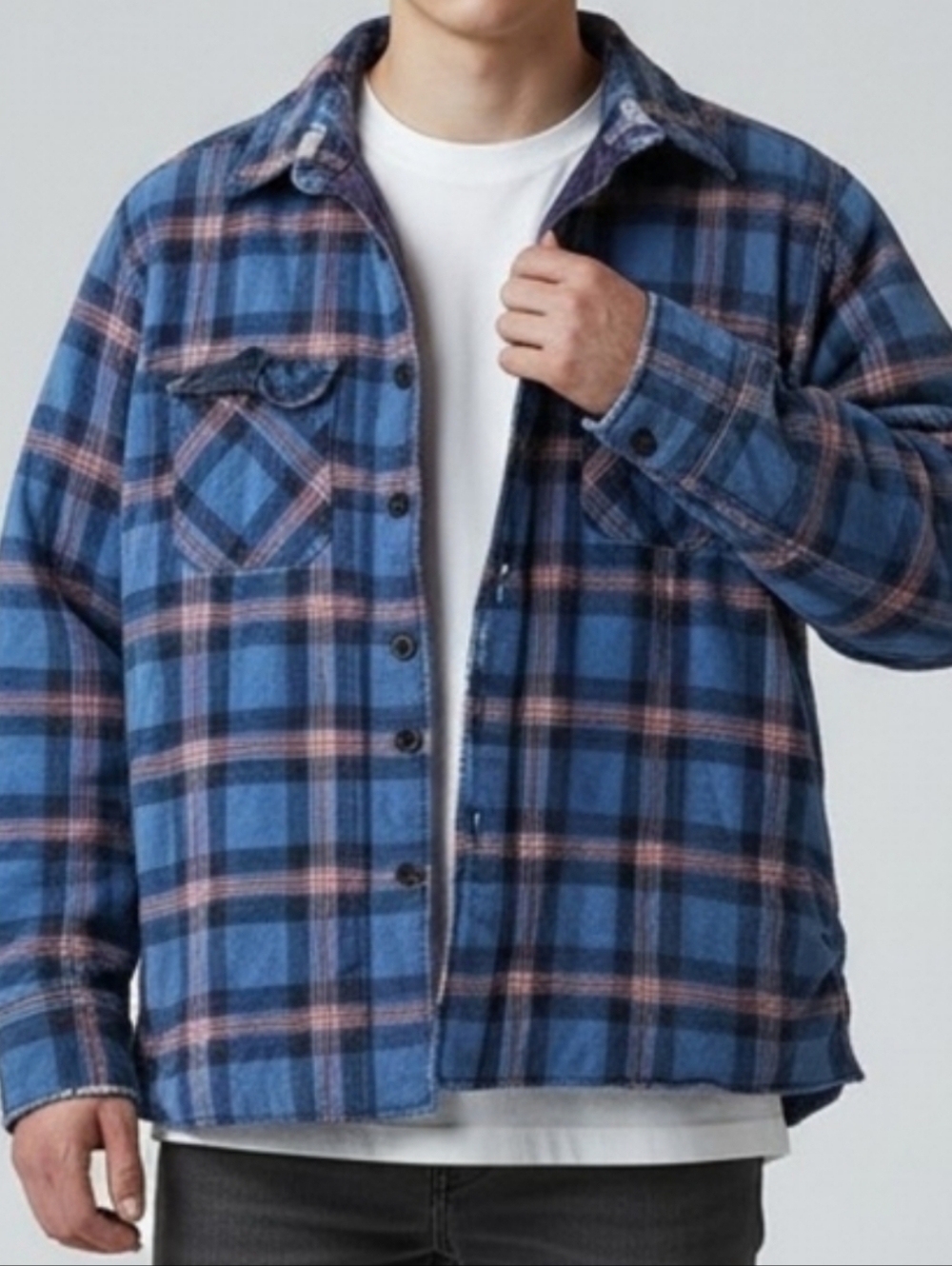 Woodland 1970s Blue Quilted Flannel Jacket XL